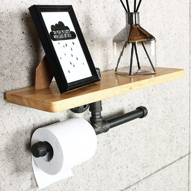 인파이프 JSN901 파이프원목 선반 더블 휴지걸이, 1000개, 고무나무 엔틱