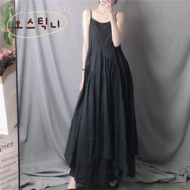 오스틱니 특가상품 편한 얇은 롱 나시 원피스 패션 빅사이즈 봄 여름 캉캉 이너 20대 30대 40대 코디 매력 해변 비치 여행 민소매 맥시 끈나시 원피스 데일리룩 플레어스커트
