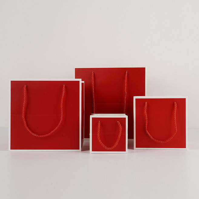 크리스마스 고급 쇼핑백(스티커 포함), 레드, 정사각