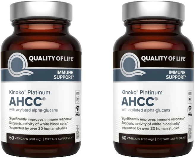 Quality of Life 퀄러티오브라이프 프리미엄 키노코 AHCC 750mg 60베지캡슐 X 2병, 60정, 2개 - 쿠팡