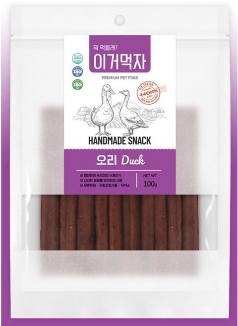 뭐먹을래 이거먹자 강아지 고양이 스틱 져키 수제간식 오리 100g, 1개