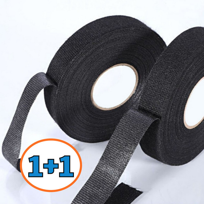 1+1 전기 절연테이프 자동차 배선 내열 천 테이프 19mmx15M, 부직포테이프 폭19mm 2개, 1개
