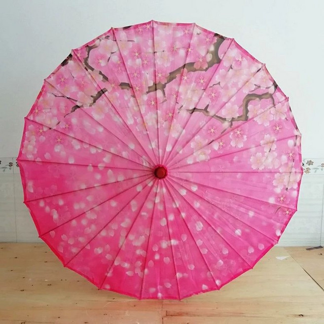 일본 벚꽃 기모노 전통 빨간색 소품 대나무 양산