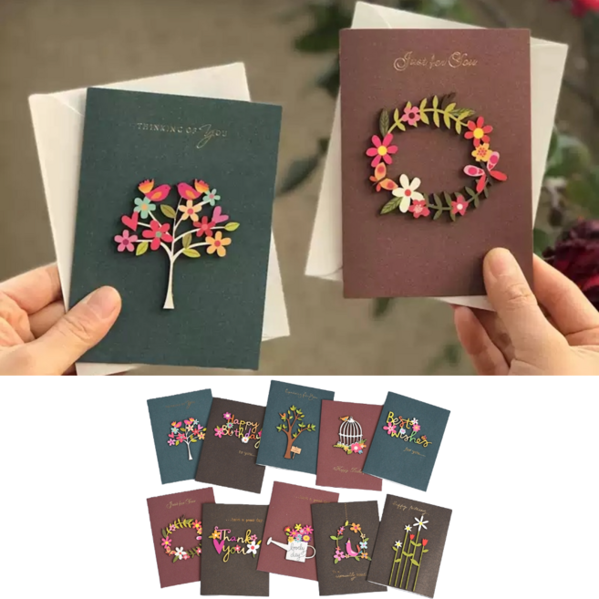 감성 입체 꽃 인사말 카드 10종 세트 생일/감사/축하/연인 메시지 카드 봉투 포함 5p BRM 바로문, A.옵션 5p