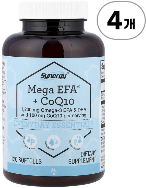 비타코스트 시너지 메가 EFA + 코큐텐 Vitacost Synergy® Mega EFA® + CoQ10 120정, 4개 - 쿠팡