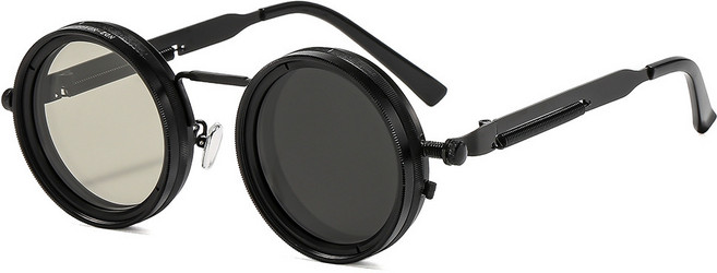 FuTai 빈티지 라이카 스타일 회전식 패션 안경 (스팀펑크) - 조절 가능한 렌즈 블랙/그레이 그라데이션 합금 프레임 할로윈 코스튬/스트릿 패션 액세서리, 검은색, 1개