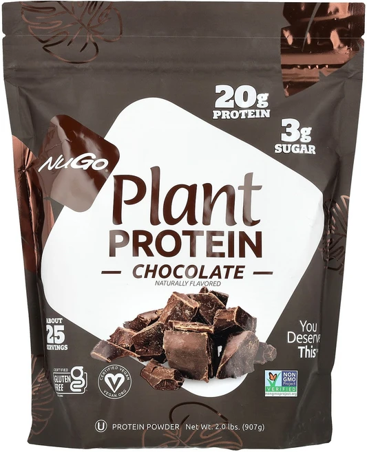 NuGo Nutrition Plant Protein Chocolate 2 lbs (907 g), NuGo Nutrition Plant Protein C, 907g, 1개 - 쿠팡