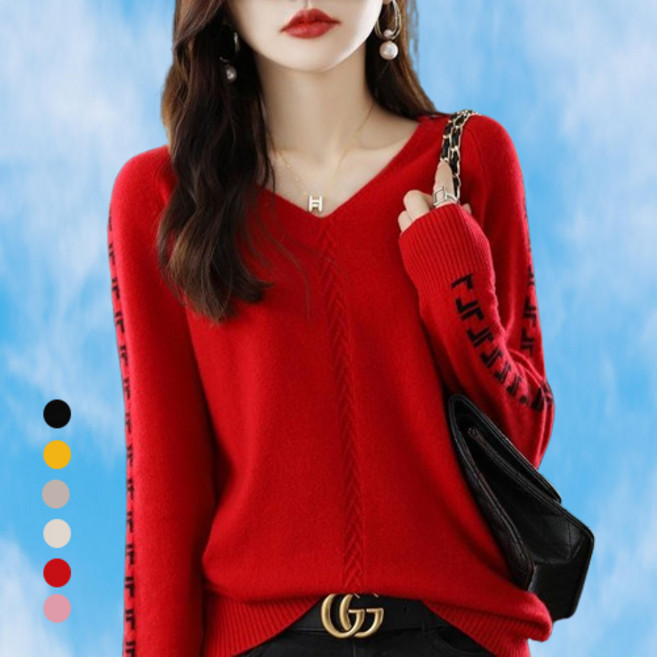 [당일출고]KAQIA 캐주얼 여성 가을 니트티 셔츠 브이넥 긴팔 니트 여성 스웨터 MY002