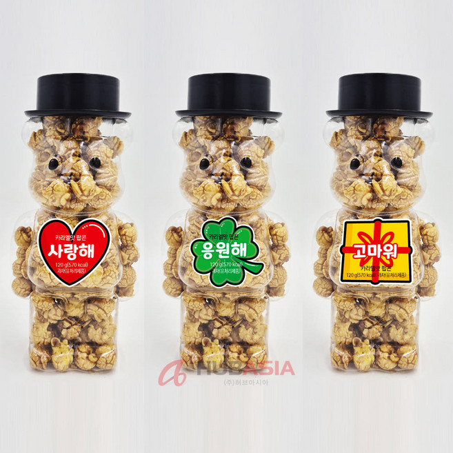 모자쓴 곰돌이 모양 카라멜맛 팝콘 120g 스티커 랜덤, 3개