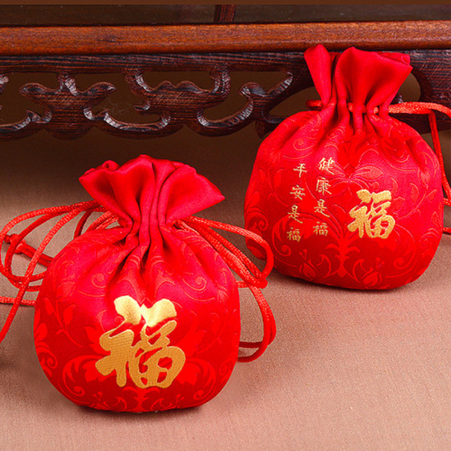 행운공방 고급 복주머니 답례품 외국인 선물 포장 비단 자수, 2개