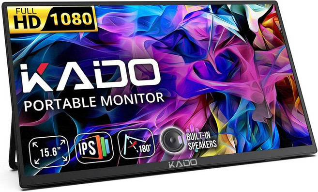 카도 75Hz 휴대용 모니터 15.6인치 FHD 1080p 45W 역충전 USB-C 미니 HDMI 게이밍 IPS 디스플레이 내장 스피커 노트북 PC폰 맥 엑스박스 PS4PS5, FHD 100% sRGB