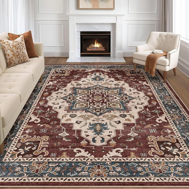 8x10 Area Rugs Living Room: Washable Boho Large Neutral Vintage Soft Rug Stain Resistant Farmhouse, 8x10 Area Rugs Living Room: Wa