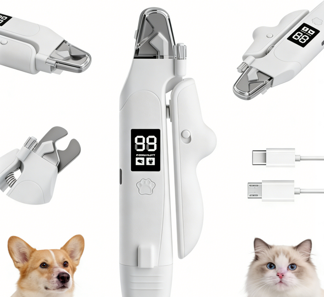 혼반홈 반려동물 발톱깎이 LED 투인원 전동 발톱 다듬기 정리기 그라인더 안전 2in1, 1개, 화이트