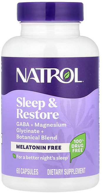 나트롤 멜라토닌 프리 무첨가 슬립 앤 리스토어 60캡슐 Natrol 중독성 안생기는 수면 보조제, 1, 60