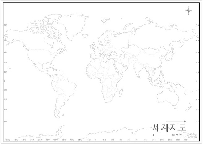 나우맵 교육용 세계지도 백지도 비코팅 - 어린이 색칠 한반도 세계전도, 02. 세계 백지도 (대서양중심)