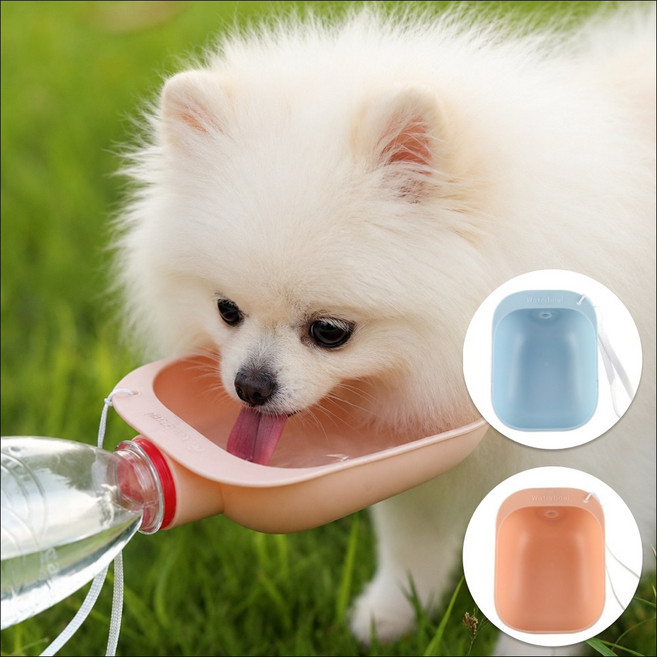 생수병 호환 산책용 강아지 물통 급수기 실리콘 물컵, 핑크, 1개