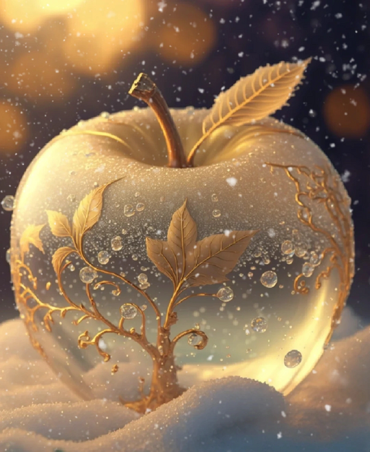 황금사과 3D 보석십자수 골드사과 평안 부귀재물 풍수 다이어몬드페인팅 소 중 대형 원형비즈 집들이 가게오픈 어르신 효도선물 아트수공예 diy세트 11종, 30x40CM(패브릭원단형), 눈꽃 골드사과 십자수06번, 1개