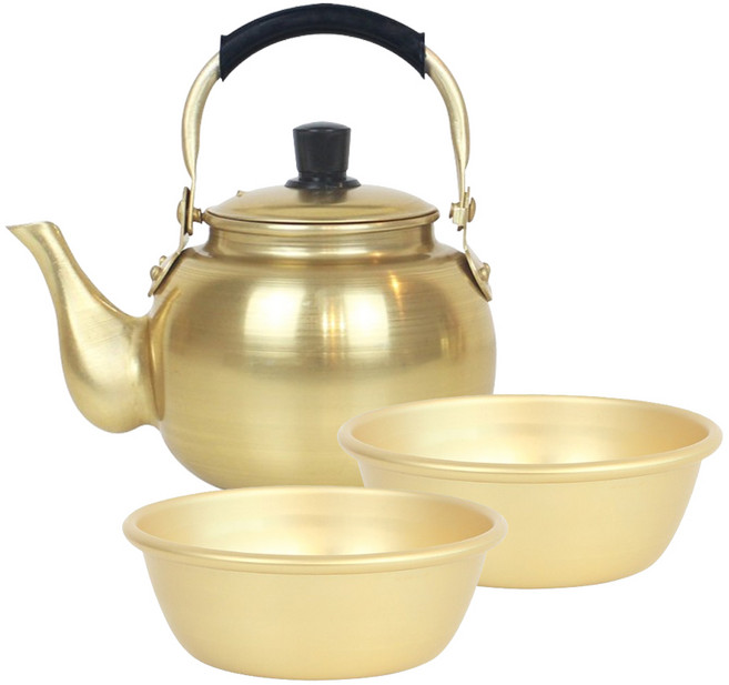 허니잼 국산 레트로 양은 막걸리 주전자 막걸리잔 세트 술잔 술주전자 주기세트, 황주전자1L+양은술잔2P(손잡이x), 1세트