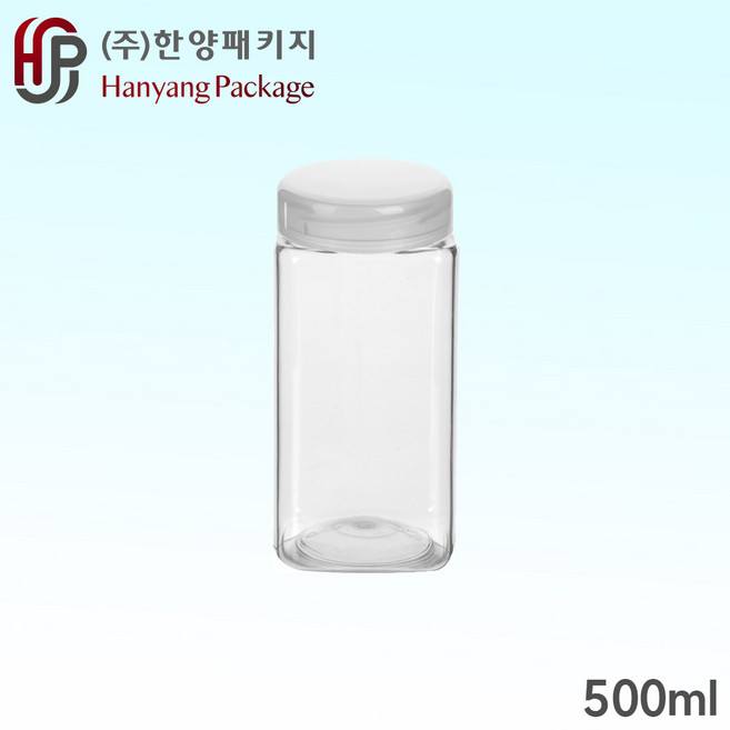 한양패키지 올담 사각용기 투명 원형캡 500ml, 검정캡, 200개