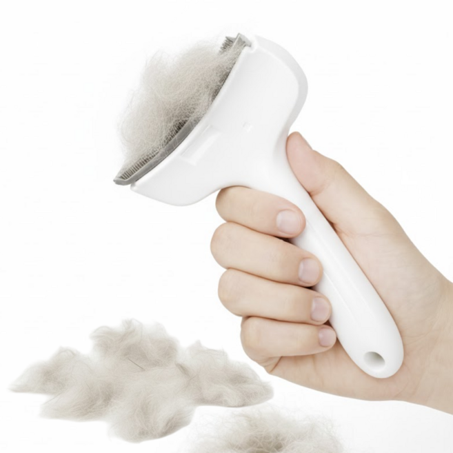 푸뜨 속털싹 고양이 단모종 빗 스테인레스 브러시 잘빗김 가벼움 안전한 브러시, 화이트, 화이트, 1개