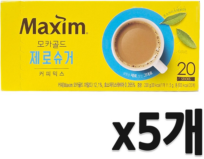 맥심 모카골드 제로슈거 커피믹스, 11.5g, 20개입, 5개