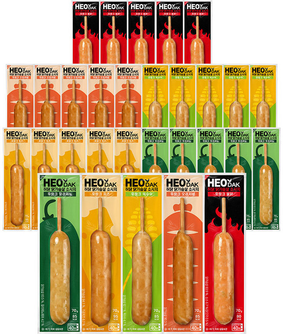 허닭 닭가슴살 소시지 후랑크 5종 혼합, 70g, 30개