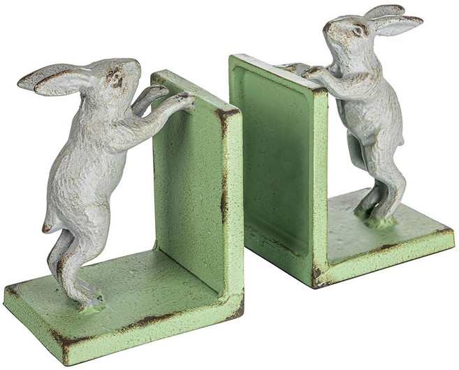 크리에이티브 협동 장식 2톤 캐스트 메탈 래빗 북엔드 그린과 그레이 2종 세트, 1개