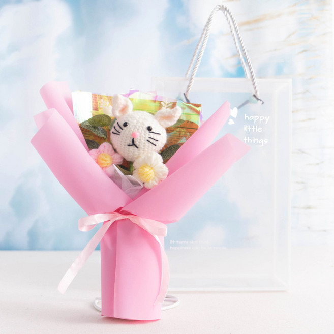 手工針織小老虎花束, 小貓咪花束 - PET中盒, 1個