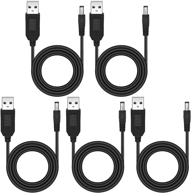 5V에서 12V 승압 USB 전원케이블 USB암수 DC 잭 변환 컨버터 케이블, 1m, 5개
