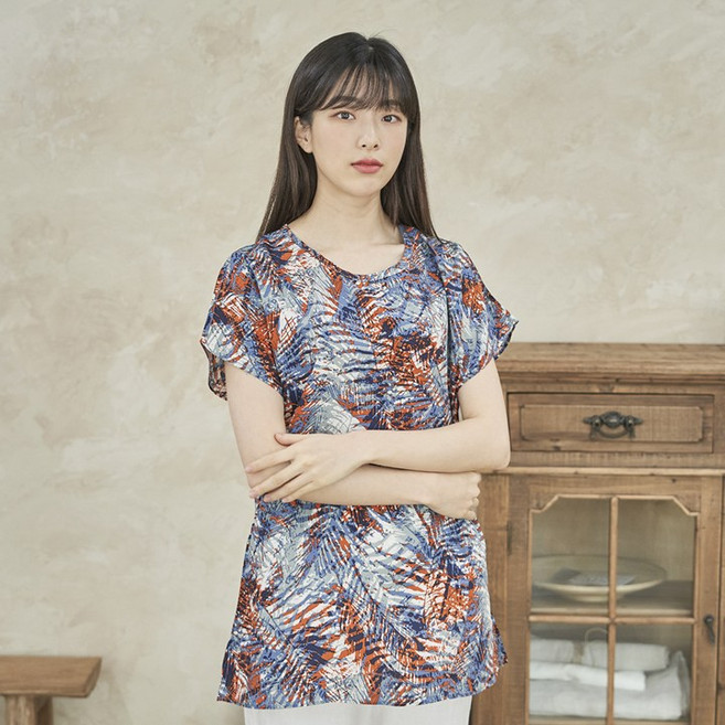 속옷미인 여성용 풍기인견 반팔 롱 티셔츠 블라우스