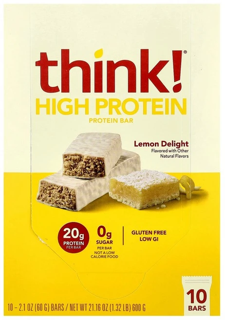 Think 하이 프로틴 바 레몬 딜라이트 바 10개 각 60g(2.1oz) think! (띵크!), 10 CountThink, 1개, 60g - 쿠팡