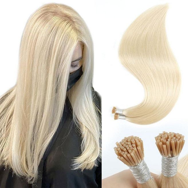 Sixstarhair 블론드 헤어 익스텐션 I 팁 헤어 익스텐션 소프트 인비저블 헤어 익스텐션 레미 인모 60A 애쉬 블론드 50가닥 50g 콜드 퓨전 헤어 익스텐션 45.7c, 14 Inch, #60A