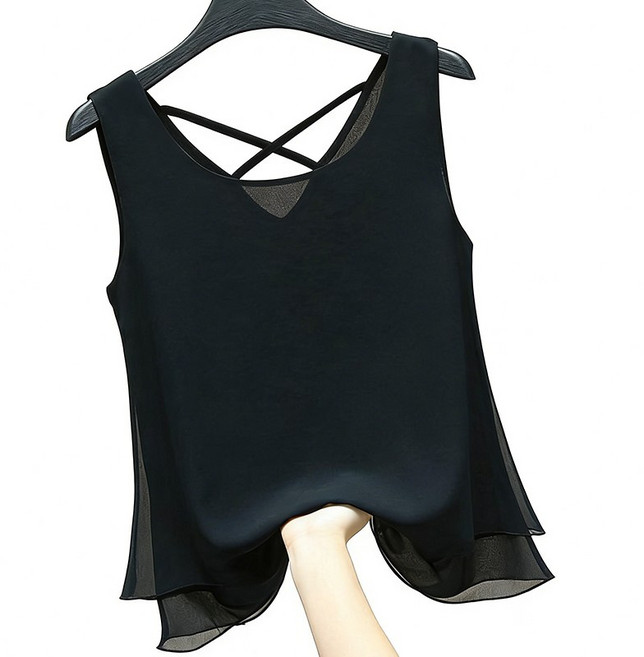 차쿠 여성 쉬폰 나시 이중 민소매 빅사이즈 중년 엄마 시원한 나시 민소매 블라우스