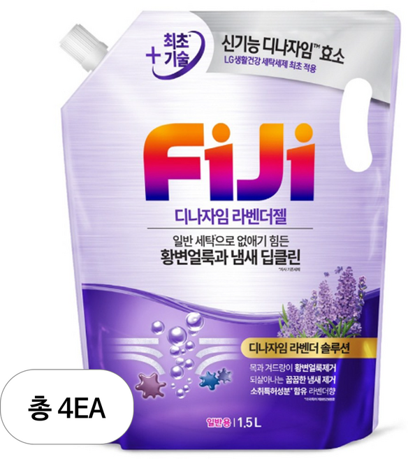 피지 디나자임 딥클린 라벤더젤 일반용 액상세제 리필, 1.5L, 4개