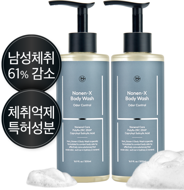 히이즈 노넨엑스 냄새&체취제거 쿨링 바디워시 등드름, 2개, 500ml