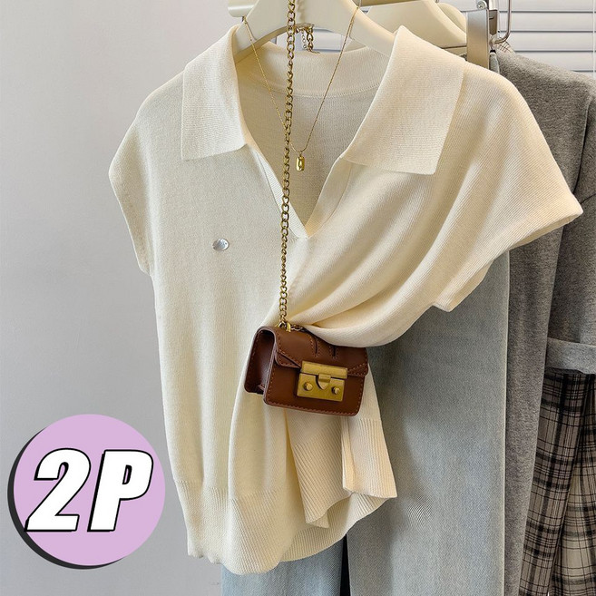 2P 여성 아이스 무지 반팔티 루즈핏 여름 냉감 쿨 카라 반팔 티셔츠 베이직