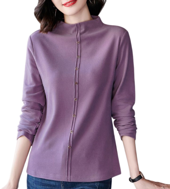 Makone 여성 반폴라 솔리드 심플 데일리 티셔츠