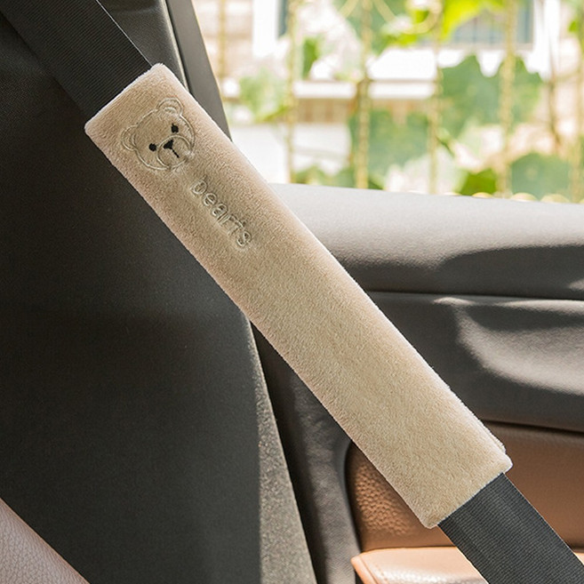 해즈잇 자동차 롱타입 안전벨트 어깨 패드 캐릭터 자수 30cm, 1개, 베이지