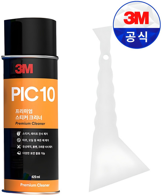 3M 프리미엄 스티커크리너 PVC헤라 세트 PIC10 테이프 접착제 잔사 제거 스크래퍼 420ml, 1개