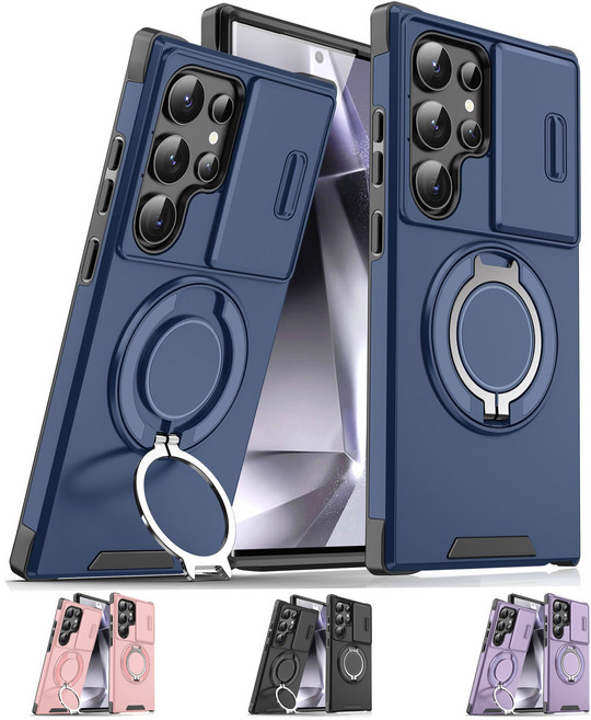 EcafHtronEht 에크트론 카메라 렌즈 보호 슬라이드 범퍼 360도 회전 스마트링 홀더 거치대 휴대폰 케이스 갤럭시 S25 S26 울트라 엣지 케이스