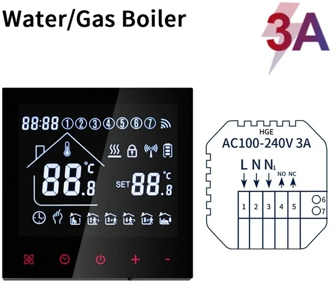 투야 스마트 홈 온도조절기 물 바닥 난방 전기/물 가스 보일러 WiFi 온도 원격 제어기 구글 알렉사 지원, 01 NO WIFI, 03 Water Gas Boiler