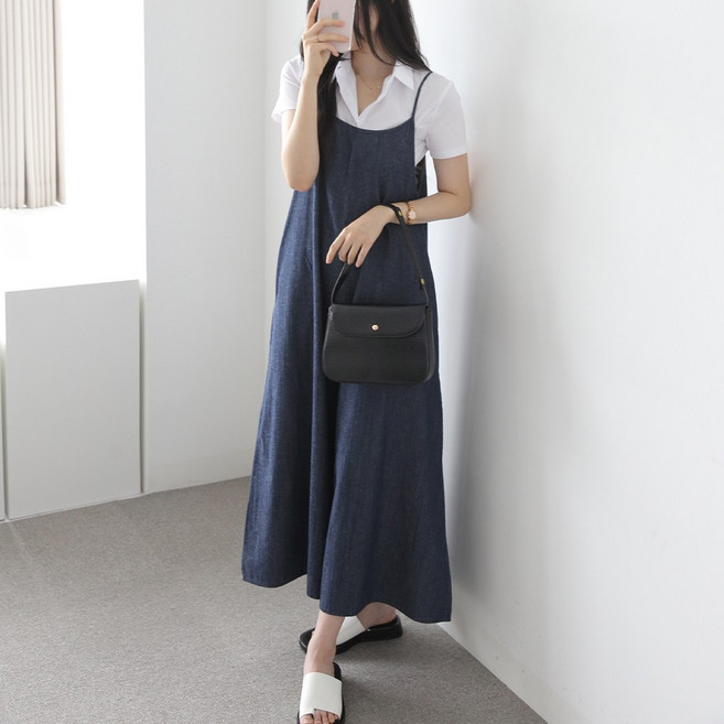 제니트 여성 귀여운 데님 와이드핏 팬츠 히든 포켓 소프트 코튼 린넨 점프 슈트