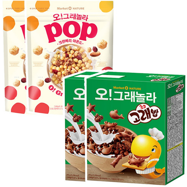 오!그래놀라 초코고래밥 크랜베리 2가지맛 각2개씩 (총4개), 1개, 275g