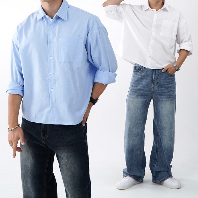 남자크롭셔츠 남자소라색셔츠 옥스포드