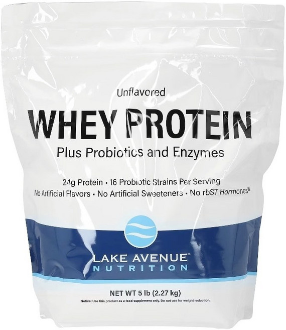 Lake Avenue Nutrition Whey 프로틴 프로바이오틱스 무맛 2.27kg, 1개, 33g