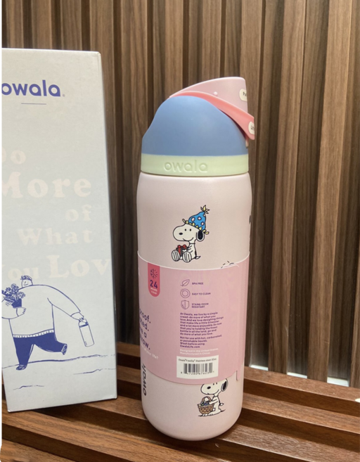 Owala 오왈라 스누피 프리십 텀블러 캐릭터 빨대컵 보온보냉, 핑크색, 710ml