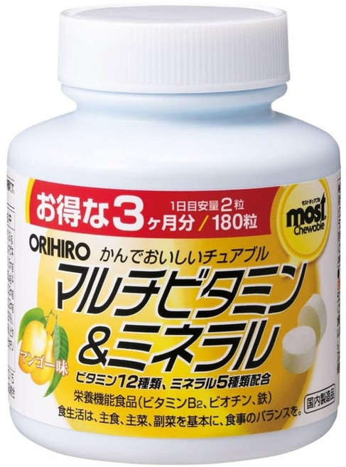 일본 오리히로 츄어블 멀티비타민과 미네랄 180정 90일분, 2개