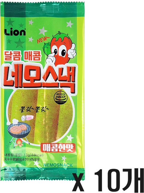 라이온과자 달콤매콤 네모스낵 매콤한맛, 13g, 10개
