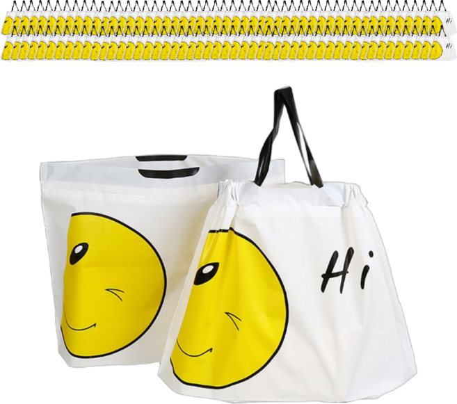 해피쇼핑 스마일 선물 포장 비닐 반투명 봉투 손잡이 쇼핑백 복주머니 간식 테이크아웃봉투, 100개
