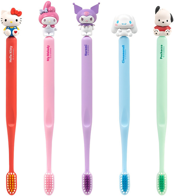 ATEX 6歲以上專用三麗鷗角色牙刷組, Hello Kitty+美樂蒂+酷洛米+大耳狗+帕恰狗, 5支, 1組